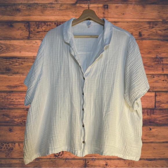 Old Navy Tops - Old Navy White Button Front Muslim Textured Shirt XXL